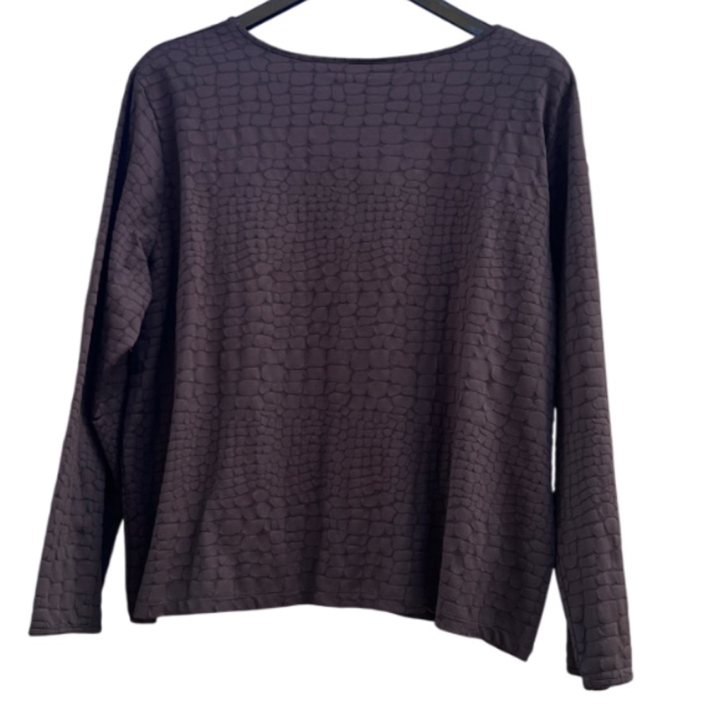 NWT Talbots Woman Long Sleeve Brown Raised Textured Geometric Square Print Top - Picture 3 of 10
